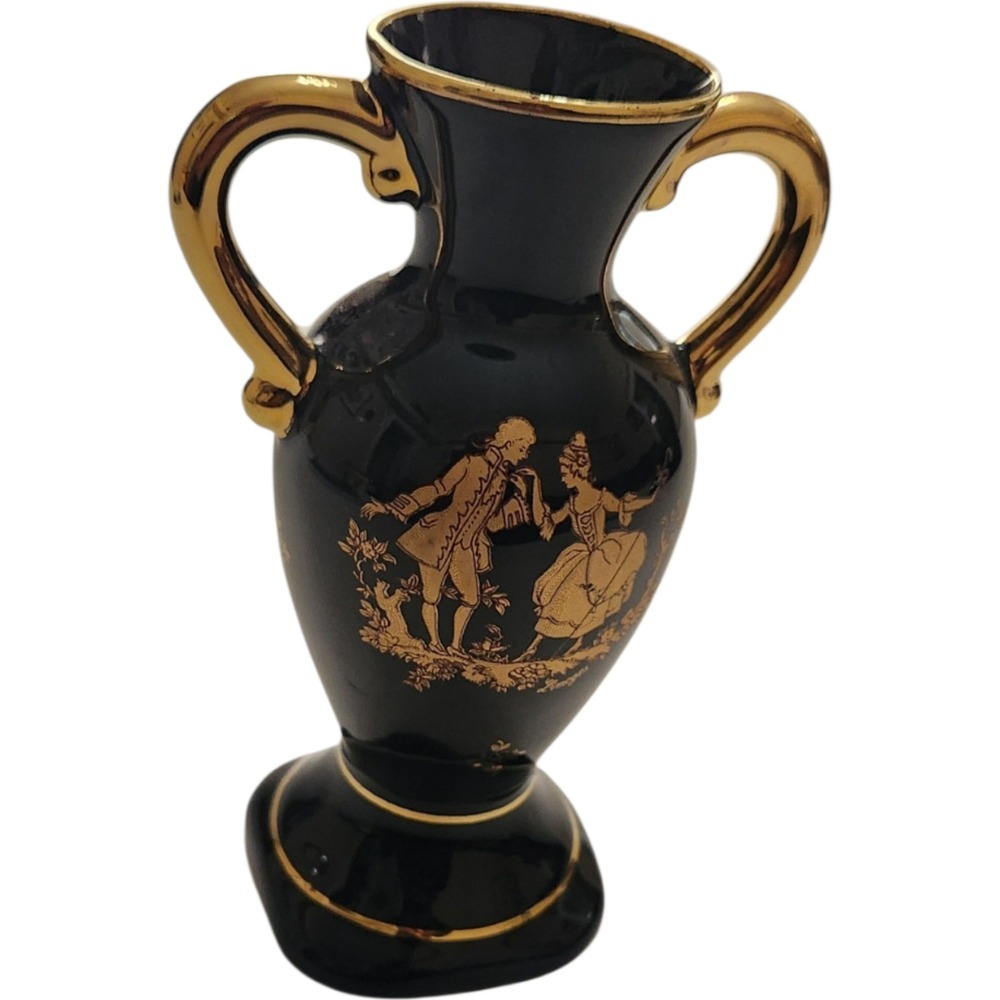 Limoges France Cobalt Blue Gold Gilt Miniature Urn Vase Fragonard Courting Scene